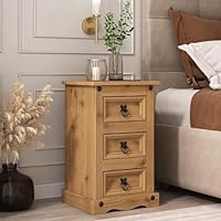 Corona Bedside Table 3 Drawer Pine Bedroom Side Cabinet Nightstand Waxed Wood