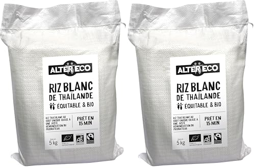 ALTER ECO - Riz Thaï Bio et Équitable 5 kg - Riz Équitable Origine Thaïlande - Prêt en 15 Minutes (Lot de 2)