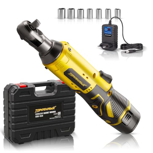 Image of Tomahawk CRW-1230 12V Cordless Ratchet Wrench, 3 /8 inch Drive, 45Nm High Torque, 300 RPM, Ultra-Slim 3cm Head, Forward /Reverse Switch, Compact Power Tool for Automotive & Tight Spaces