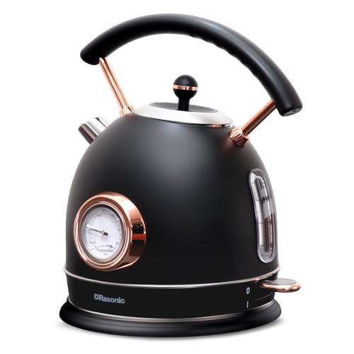Comparison: Rose Gold Kettle 11 Rasonic Classic Retro Electric Kettle, 1.8L Stainless Steel, 1500W Fast Quiet Boiling, Temperature Gauge, LED Light, Auto Shut-Off, Home & Office Use - Matt Finish Black and Rose Gold