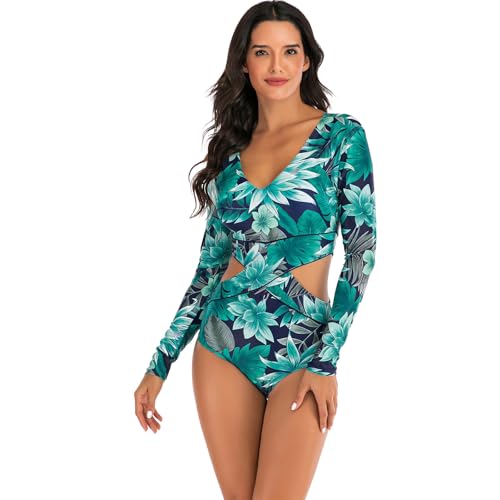 Maillot de bain une pièce femme manches longues imprimé pour surf et plage