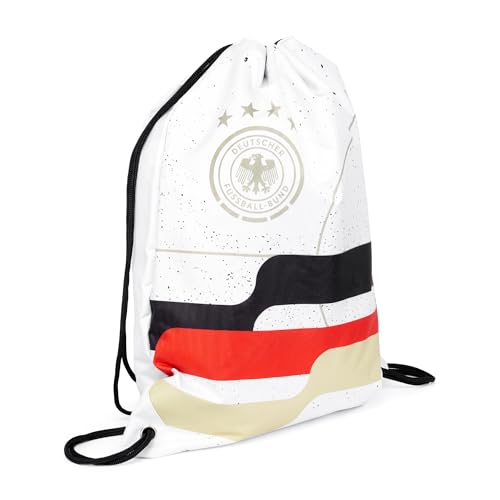 Offiziell lizenzierter DFB Turnbeutel – Deutschland Fussball Gymsac mit Retro-Muster Weiss Fußball  44 x 33 cm