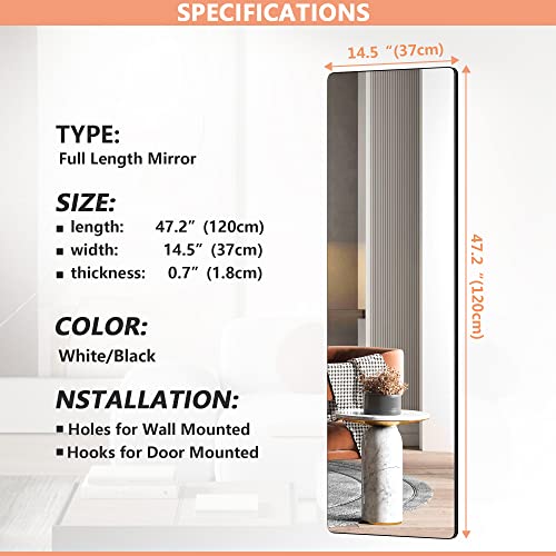 Vlsrka 47"X14" Full Length Wall Mounted Mirror, Over The Door Hanging Mirror, Full Size Rectangle Mirror, Dressing Body Mirror For Bedroom Living Room Bathroom, Round Corner #TOP2