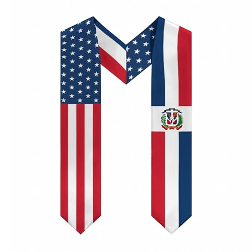 Iznrwdx Dominican Graduation Stole Class of 2026 Republica Dominicana and American National Flag Split Sash for College Graduates Honor V Shape Stole -Upside