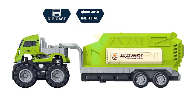 Image of 4WD Die cast Alloy Models Solar Power Transport Truck for Kids Boy Girls Children 1:43 Friction Powered Engineering Construction Toy Pull Back Vehicle Gift (Pack of 1, Multicolor)