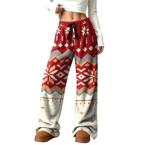 Wide Leg Pants Woman Relaxed Christmas Print Flannel Pajamas Bottom - image 6