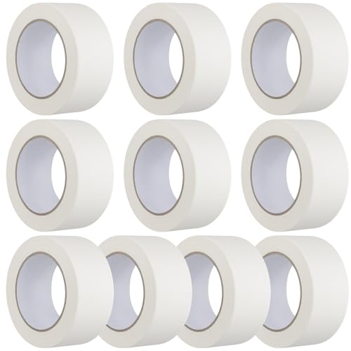 JIAYUET 10 Rolls White Painters Masking Tape,50mm x 50m Wide Masking Tape for Painting and Decorating
