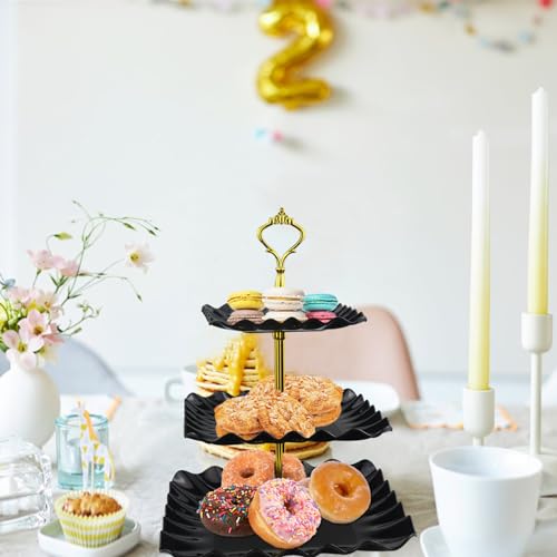 5 Pcs Cupcake Stand Set, Dessert Table Display Set with 2xSquare 3-Tier Cake Stands Holder + 3x Appetizer Trays Suitable for Birthday Wedding Tea Party Baby Shower - Image 7