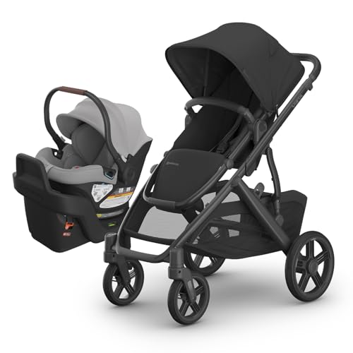 UPPAbaby Travel System - Vista V3 Stroller + Aria Lightweight Car Seat Combo - Toddler Seat, Car Seat, Base with Load Leg + Infant Insert Included – Jake (Charcoal) + Anthony (Grey)