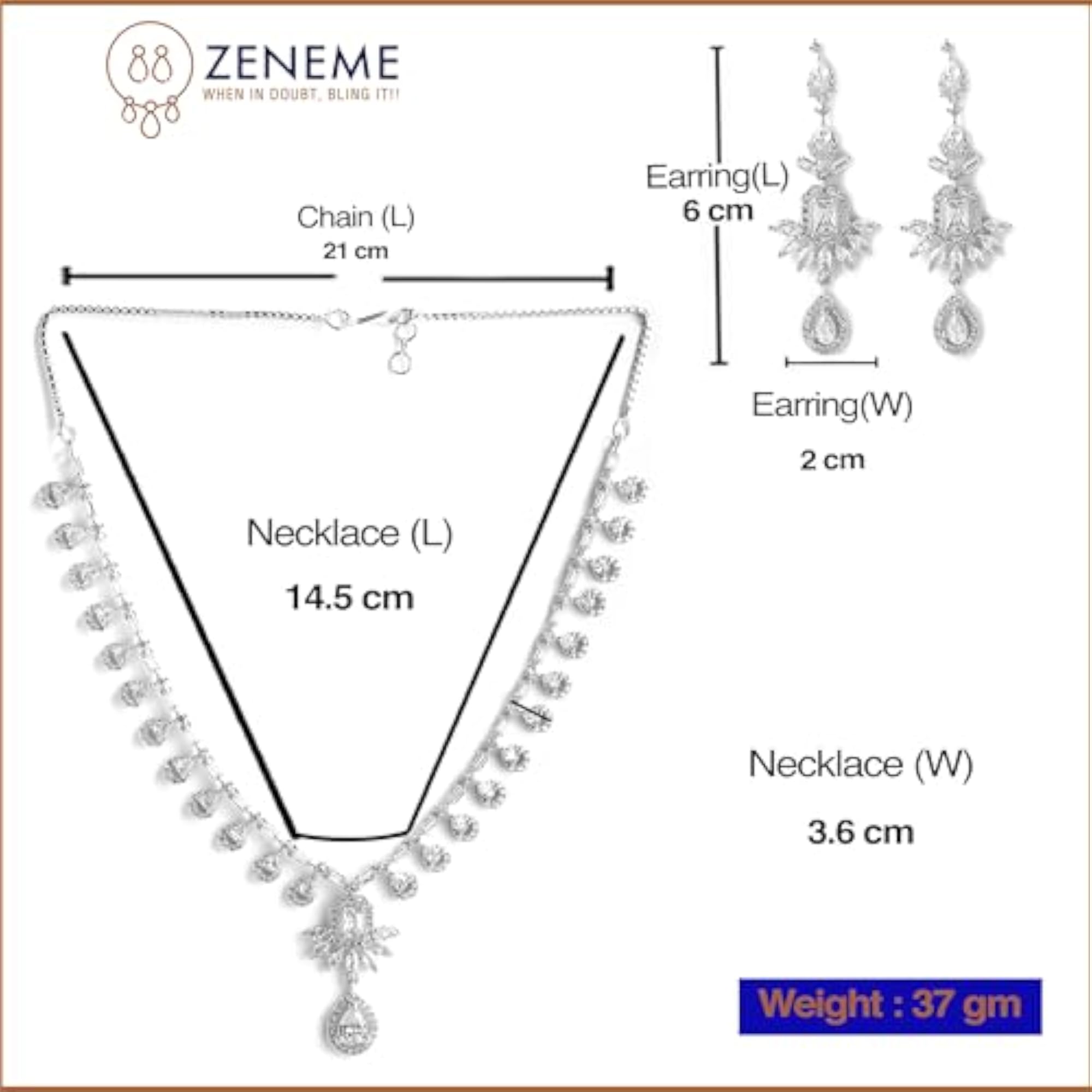 Elegant Rhodium Plated Necklace Set with American Diamond Studs