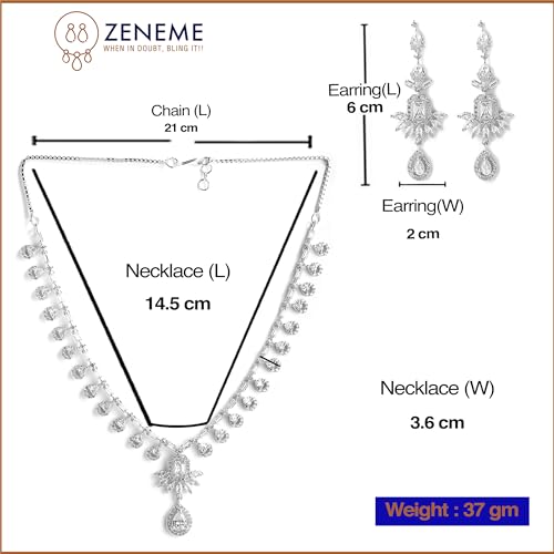 Elegant Rhodium Plated Necklace Set with American Diamond Studs