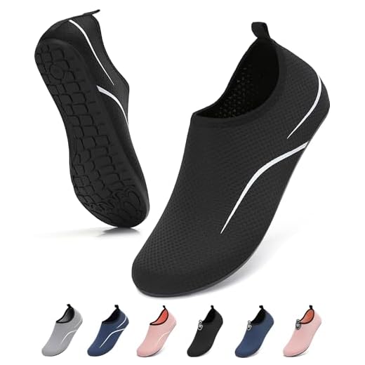 VOLHAL Wasserschuhe Herren Badeschuhe Damen Schwimmschuhe Schnell Trocknend Strandschuhe rutschfeste Aquaschuhe Leicht Surfschuhe für Beach Pool Yoga, Schwarz 43 EU