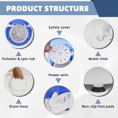Image of Elevon Mini Spin Dryer Portable Washing Machine, Compact Laundry for Home, Apartment, RV, Blue