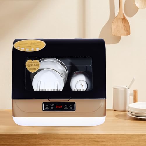 Opulentia Portable Mini Countertop Dishwasher Automatic Dishwasher Air Dry Dishwasher Mini Dish Washer 7.8L/2gal Built-in Water Tank for Apartments & RVs 4-6 Sets 360 Dual Spray