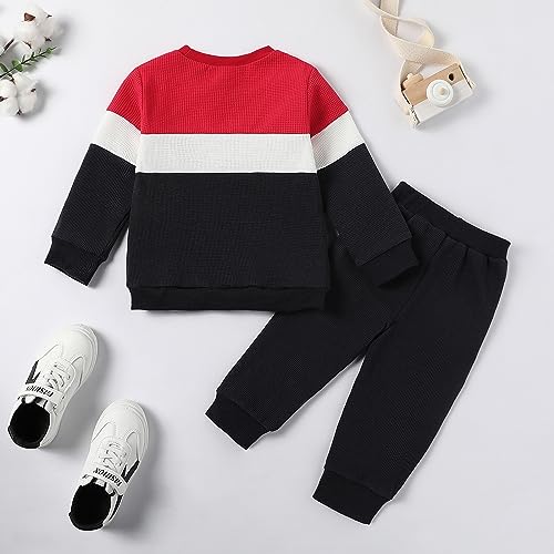 Image of Kid Toddler Boy Clothes Color Block Sweatshirt and Casual Pants 2Pcs Boys Fall Winter Outfits 1-5T