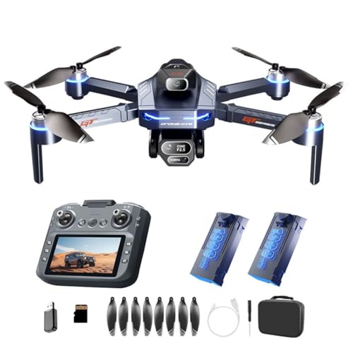 Drone per Fotografia Aerea con Tre Telecamere Hd Drone con Telecamera 4K Doppie Batterie Tempo di Volo di Circa 40 Minuti Trasmissione Wi-Fi 5G Evitamento Degli Ostacoli Schermo da 4,3 Pollici 177g