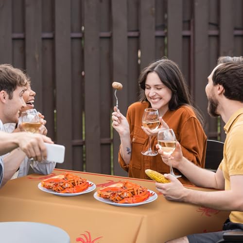 Image of Oudain 40 Inch x 300 ft Crab Print Tablecloth Roll with Cutter Box Plastic Roll Crab Print Table Cover Disposable with Cutter Box for Sea Animals Dining Kitchen Centerpiece