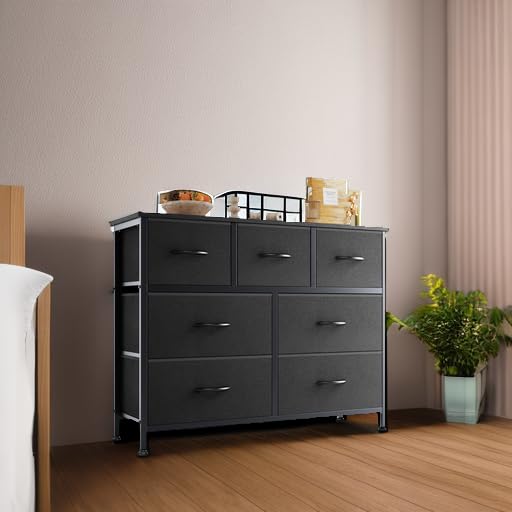 Image of OLIXIS Dresser for Bedroom with 7 Fabric Drawers Storage Organizer Closet Chest Clothes Cabinet Vertical Dresser for Living Room Entryway Hallway,Black