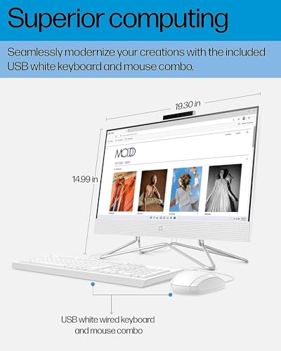 Image of HP All-in-One 22 inch Desktop Computer, AMD Athlon Gold 3150U Processor, AMD Radeon Graphics, 4 GB RAM, 256 GB SSD, Windows 11 Home ( 22-df0222, snow white)