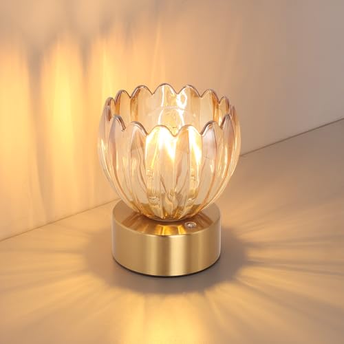 Image of Shenmoyl Cordless Small Table Lamp with 5200mAh Battery & Touch Control, Battery Operated Tulip Table Lamp with 3 Colors, Rechargeable Mini Table Lamps for Bedsides, Bedroom, Nightstand (Amber)