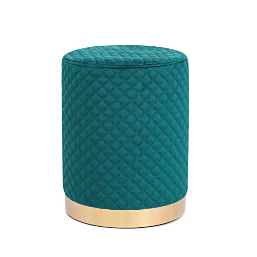 Homebeez 13.7" Width Round Aquamarine Velvet Ottoman Foot Stool w...