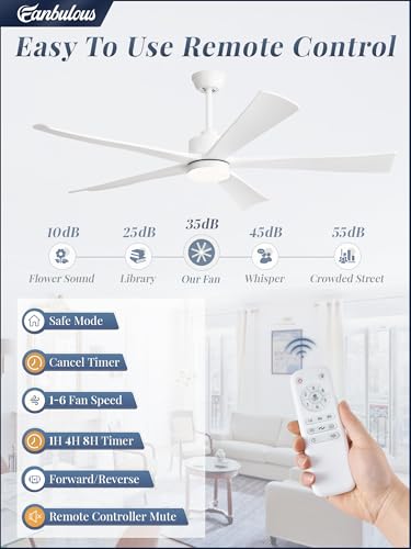 Image of Fanbulous 60 inch Ceiling Fan with Lights and Remote,Quiet White