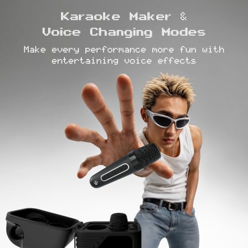 Image of Zebronics Music Bomb X50 Bluetooth Speaker, 20W RMS, Up to 7h Playback, 4000mAh, Dual Wireless Mics + Holder, Karaoke & Voice Changer, 17 Animations LED Pixel Display, BT v5.3, TWS, Type-C (Black)