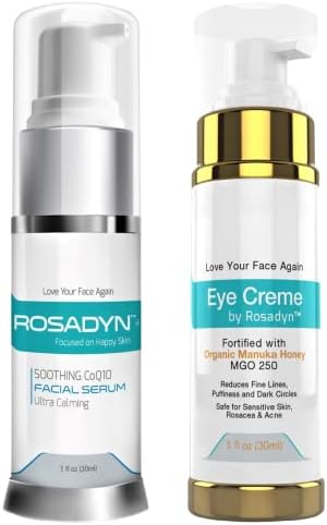Rosadyn Rosacea Treatment Serum for face redness and hydrating Eye Crème w/Manuka Honey | Set of 2 sensitive skin facial care products