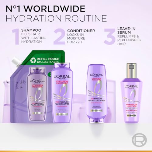 Image of L'Oreal Paris Hyaluron Moisture Shampoo Refill With Hyaluronic Acid For 72 HR Hydrated Hair, 500ml