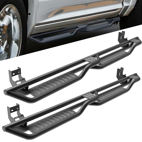 PEFORWAY 2-Stairs Running Boards Fit for Dodge Ram 1500 Crew Cab 2009-2018 (Including 2019-2025 Classic) Two Raised Stair Design Side Steps Fit for Ram 2500 3500 Crew Cab 2010-2025 Rock Sliders Rails