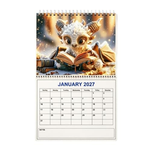 Wall Calendar 2027 Wire Binding, 12 Months Fantasy Dragon Decortion | Cute Calendar Planner for Men Women School Business Office