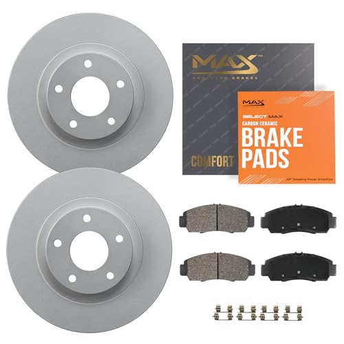 Image of Max Advanced Brakes Front Brake Kit Compatible With 2005 2006-2018 2019 2020 2021 2022 Mitsubishi Outlander PHEV Replacement Geomet Coated OE Disc Brake Rotors and Ceramic Brake Pads