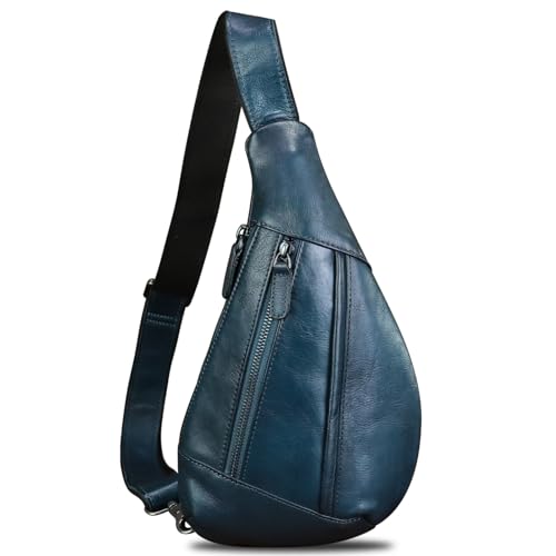 Image of Genuine Leather Sling Bag for Men and Women Vintage Real Leather Crossbody Chest Bags Backpack Purse for Travel Hiking