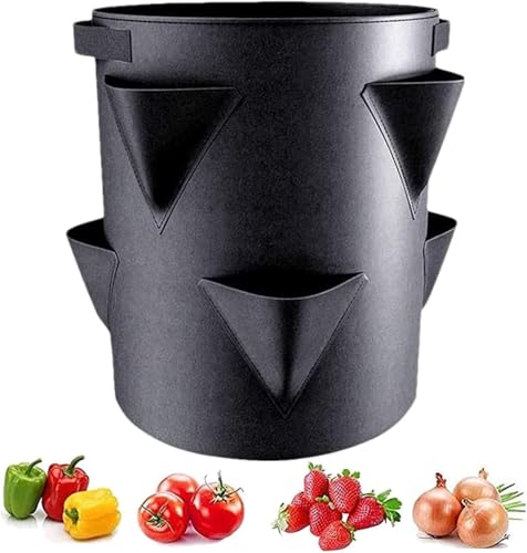 Primepixell Bolsas de cultivo de fresas de 10 galones, 8 bolsillos, tela transpirable para interiores y exteriores, jardinería, plantación de verduras, contenedor portátil
