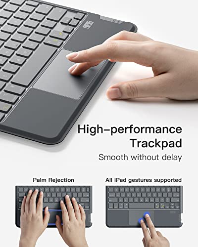 Inateck iPad Pro 11 Inch Case With Bluetooth Keyboard Compatible With iPad Air 5/4 10.9 Inch, Vertical, Detachable With 7-Color Backlight and Touchpad, KB04111, Gray