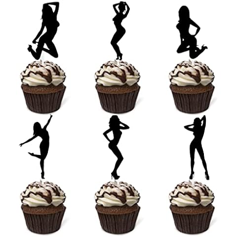 HAKPUOTR Pole Dancing Cupcake Toppers, Black Glitter Dancer Cupcake Toppers for Birthday/Wedding/Bachelorette/Bridal Shower Party Decoration, 24 Pcs Cover