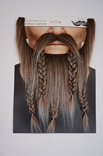 Mustaches Self Adhesive, Novelty, Viking Dwarf Fake Beard, False Facial Hair, Costume Accessory For Adults, Brown With Gray Color #TOP4