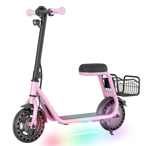 Hiboy Electric Scooter for Kids Ages 4-10, Soft Seat, Neon Lights, 3-Speed Adjustable, Up to 9.3 mph, 5-Mile Range, Safe & Fun Ride for Boys & Girl,Matte Pink