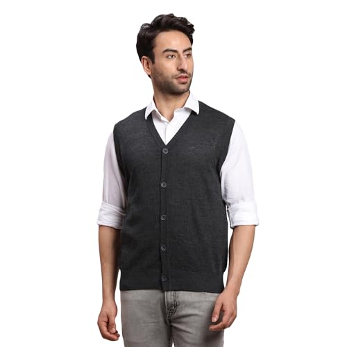 Image of Colorplus Men's Regular Fit Merino Woll Acrylic Blend Solid Pattern V Neck Sleeveless Casual Sweater