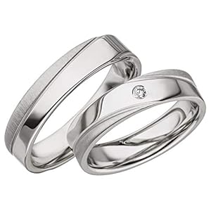JC trouwringen 925 sterling zilver prijs per paar I trouwringen met gratis gravure I verlovingsringen 5 mm breed incl. etui box I herenring zonder & damesring met zirkonia steen I mt. 48 tot 72 I A08
