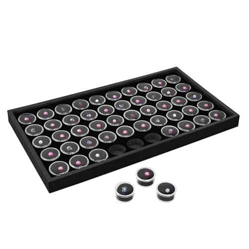 Ikee Design Black Foam Gem Jars Showcase Stackable Display Tray for Collectibles Home Organization Storage Box with 50 Gemstones and Bead Storage Jars