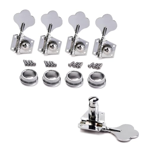 HEMOTON Bass Guitar Tuning Pegs Set Vintage Open Style 4r Tuner Heads for 4 String Bass Guitar Tuners Machine Heads Screws Ferrules
