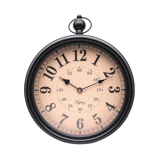 Retro Round Wall Clock Metal Vintage Antique Wall Clocks Battery Operated Old Design Style for Kitchen, Living Room or Office Black Round