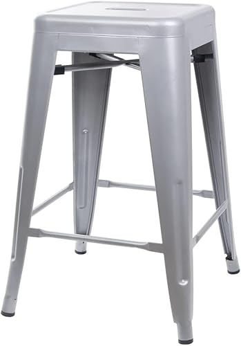 Miniatura 250 de GIA Taburete de mostrador sin respaldo de 24 pulgadas, cantidad de 4, bronce con asiento de madera clara Negro -,Café,Gris,gris, (Gun