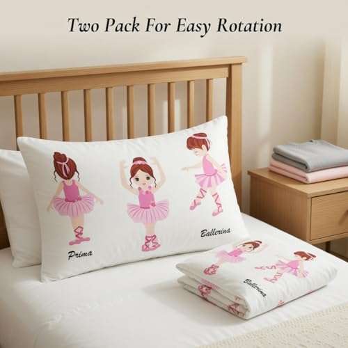 Image of Everyday Kids 2-Pack Standard Size Pillowcases fit Pillows 20 x 26 inch -100% Soft Breathable Microfiber - Perfect for Toddler Little Girl Twin /Full Size Bed - Ballerina
