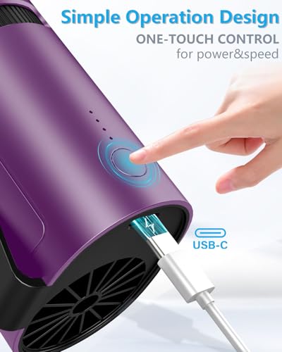 Portable Fan Clip On Shirt Pants-Little Person Recargable Battery Powered Waist Fan,Waistband Inside Tshirt Pant Cooler,Wireless Hands Free Cooling Fans Wear Around the Neck for Woman Man Kid Purple