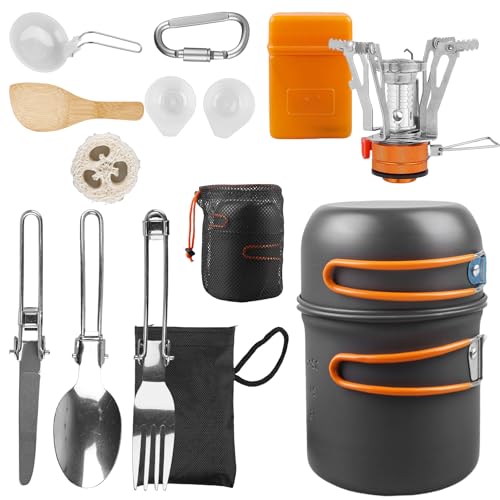 Camping Kochgeschirr Set, Camping Geschirr Set mit Gaskocher, Outdoor...