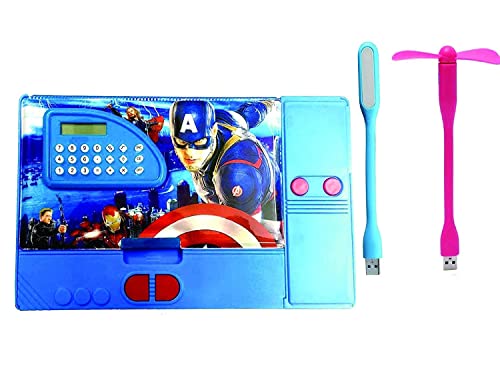 KIKU USB Light & Fan with KartsHiTech Jumbo Pencil Box (Spiderman/Avengers),Plastic,Multi Color, Pack of 1