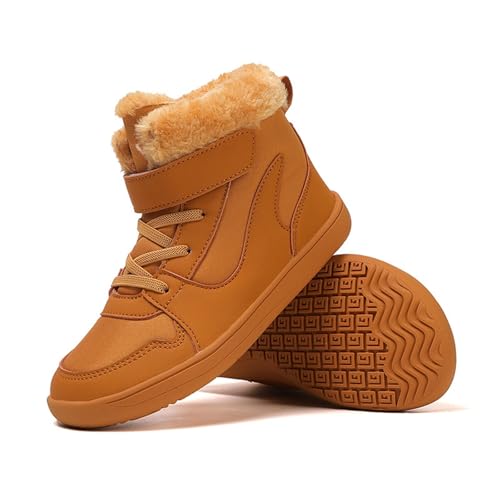 Big Kids Barefoot F𝐮r Lined Boots Boys Girls Black Running Snow Fleece Boots Fuzzy Hiking Walking Flat Shoes4