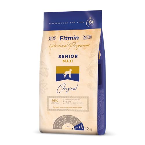 Fitmin Maxi Senior Dogs | Hundetrockenfutter | Hundenahrung mit Frischfleisch | 76% Protein tierischen Ursprungs | Futter für ältere Hunde großer Rassen | 12kg